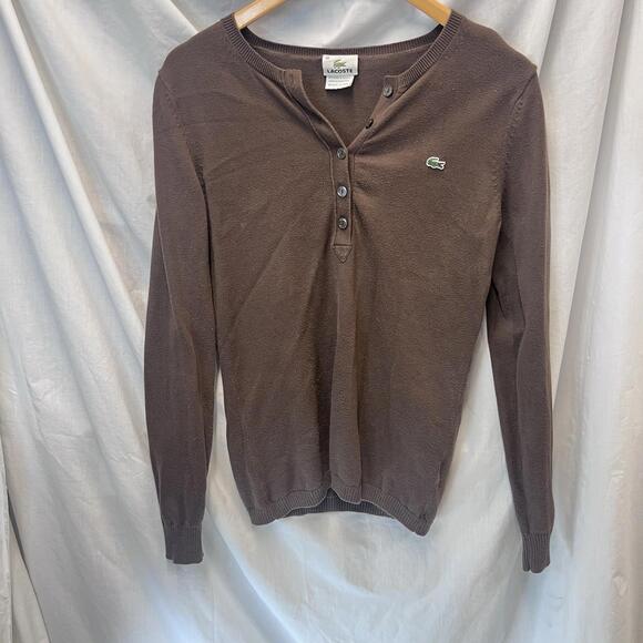 Lacoste Other - Vintage Izod Lacoste Brown Women’s  Sweater Button V Neck Size 40 (XS)